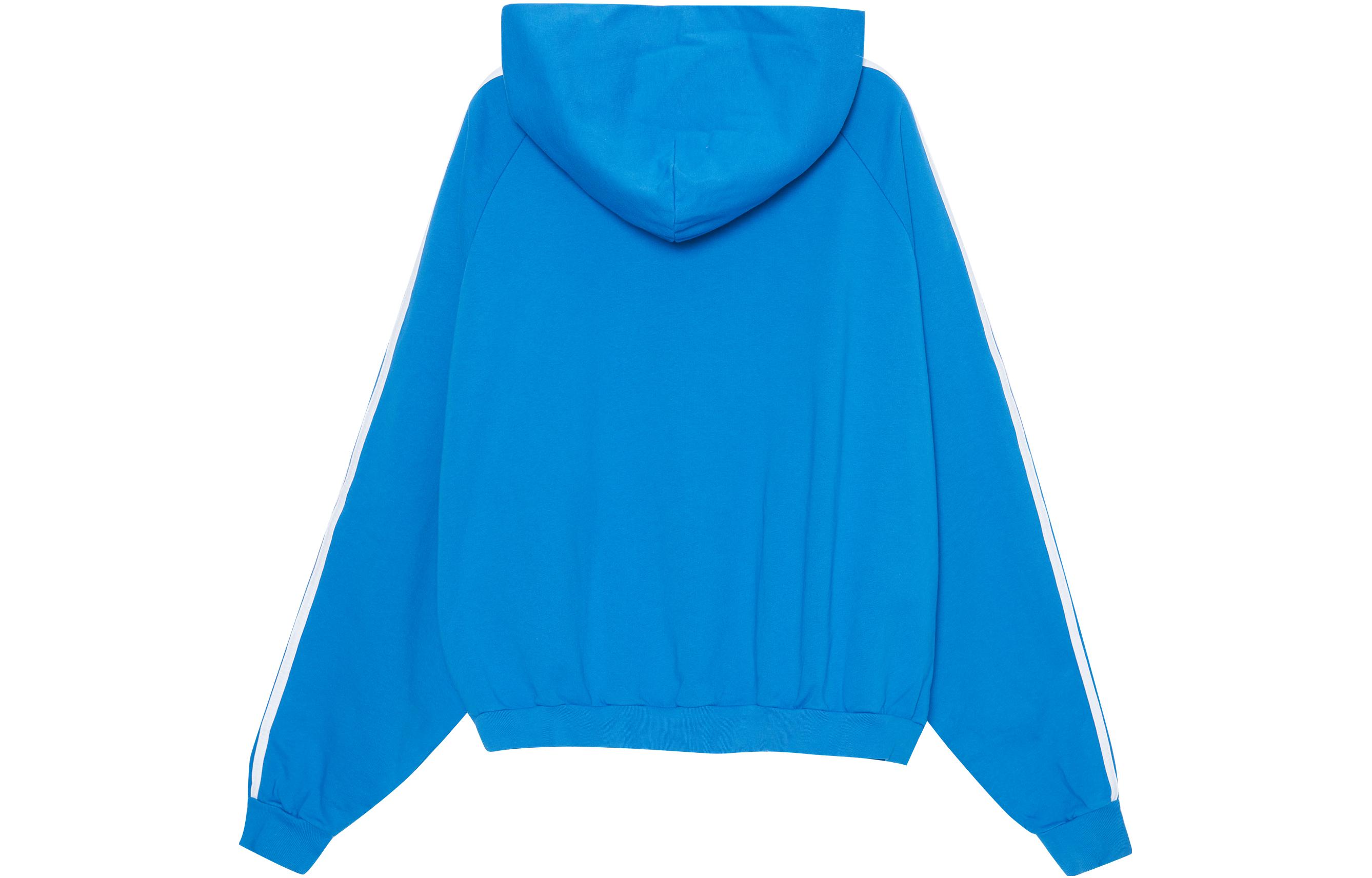 Lookbook 발렌시아가 x 아디다스 FW22 스트라이프 후드티 블루 - 오버사이즈핏 유니섹스. 729322TNVN24026