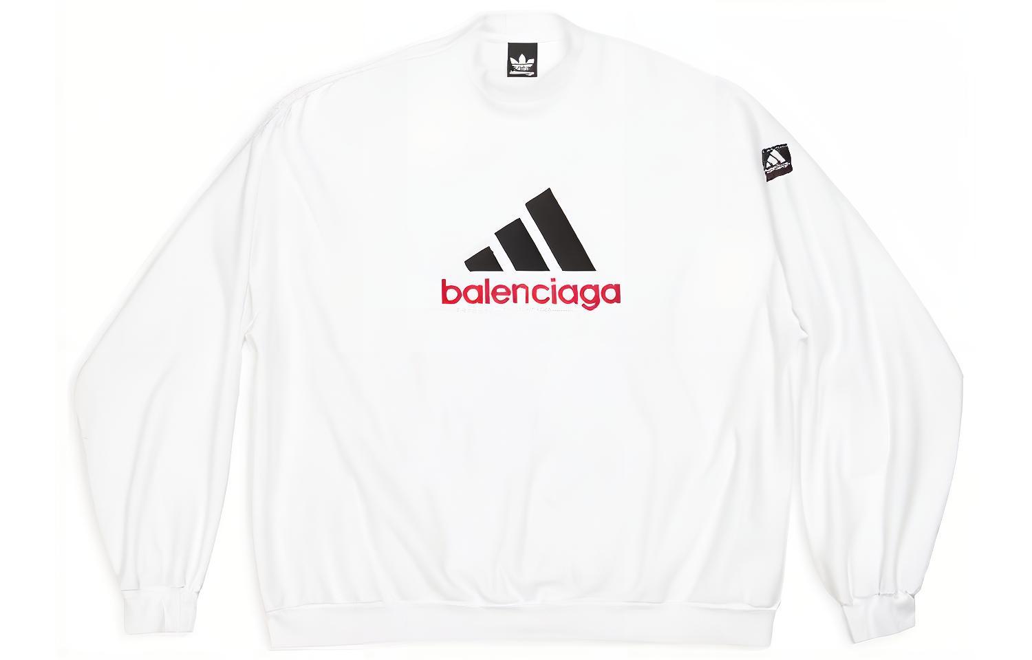 Balenciaga adidas Logo Print Crewneck Oversized White Sweatshirt for Men 731777TNVP69065