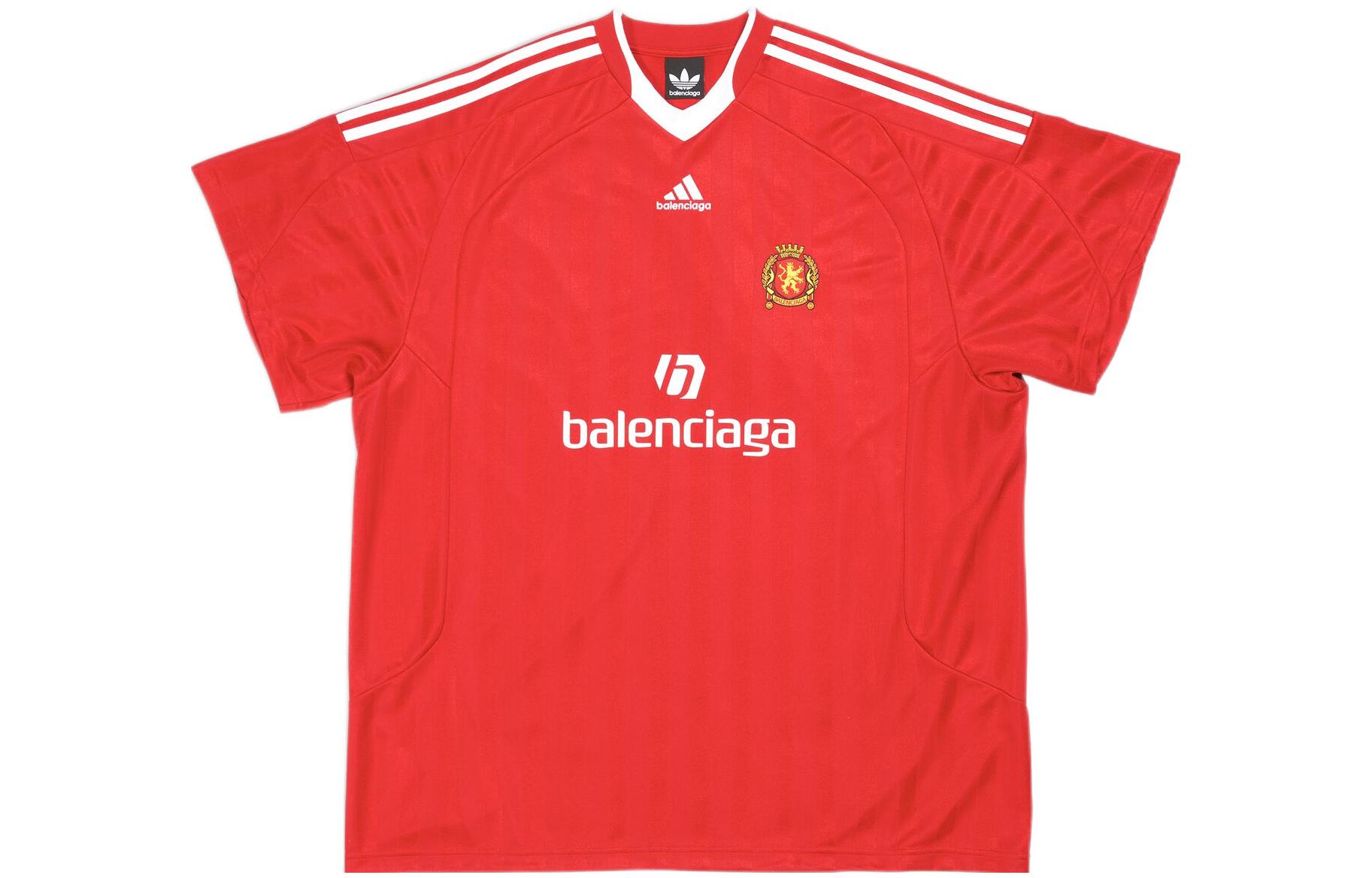 Order Balenciaga x Adidas Logo Print Striped Crewneck T-Shirt Unisex Red. 723663TNV136400