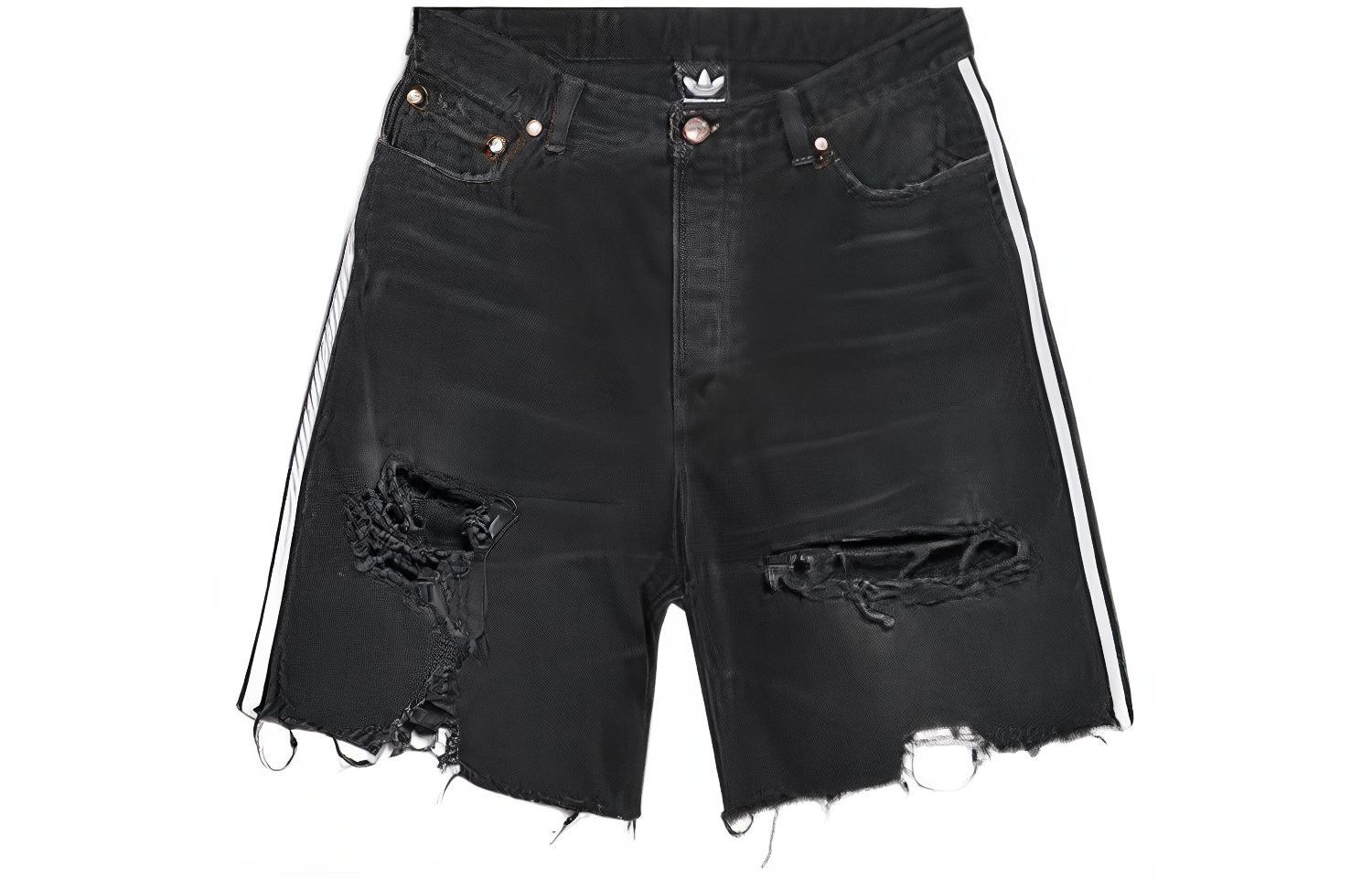 Balenciaga x Adidas Originals Distressed Striped Denim Shorts Unisex Black. 724840TNW541129