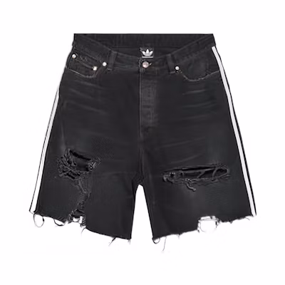 Balenciaga Adidas Originals Distressed Striped Denim Shorts Unisex Black. 724840TNW541129