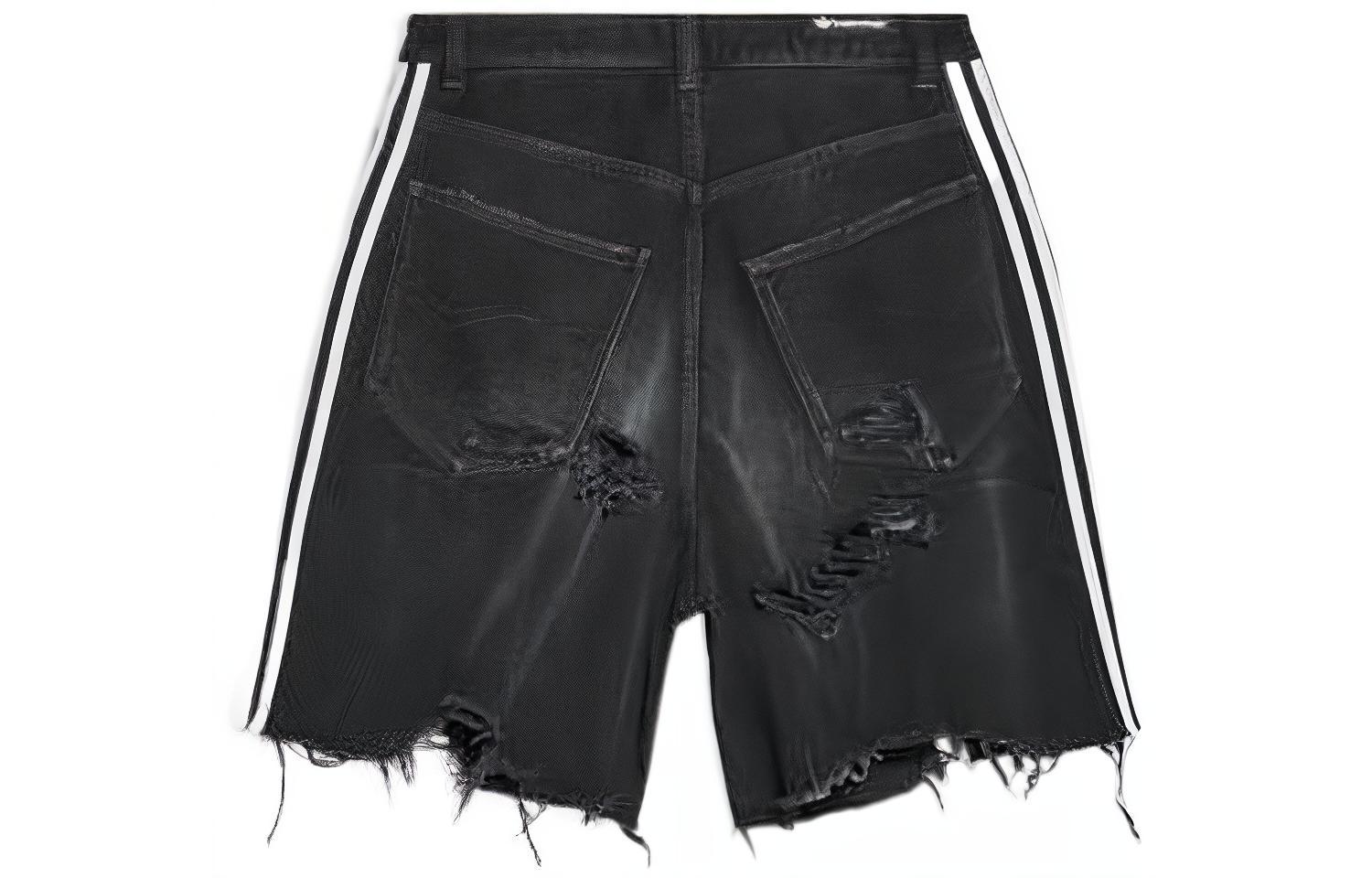 Lookbook Balenciaga x Adidas Originals 復古條紋破壞牛仔短褲 男女 黑色 724840TNW541129