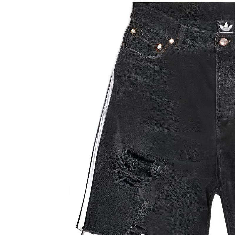 Details for Balenciaga x Adidas Originals 復古條紋破壞牛仔短褲 男女 黑色 724840TNW541129