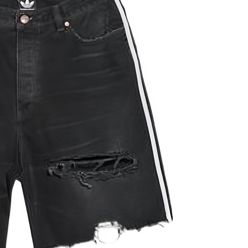 Cheap Balenciaga x Adidas Originals 復古條紋破壞牛仔短褲 男女 黑色 724840TNW541129