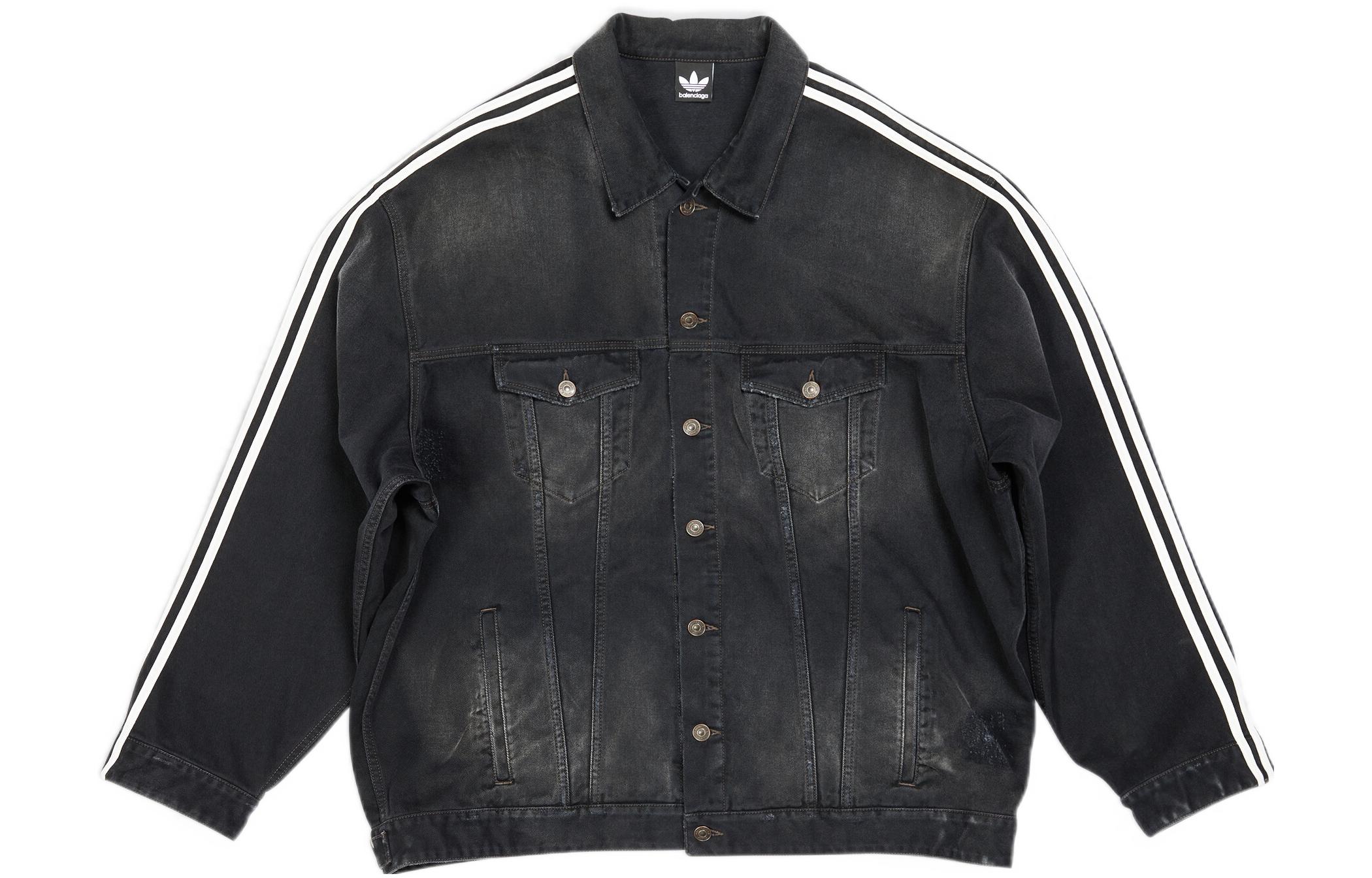 Balenciaga x adidas Originals Logo Print Striped Denim Jacket Unisex Black. 724775TNW541129