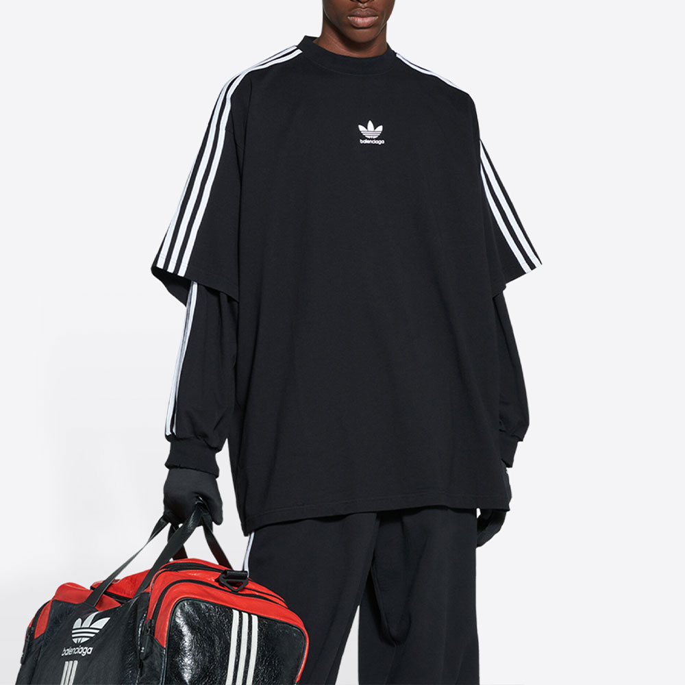 Shop Balenciaga x Adidas Originals 印刷條紋寬鬆版T恤 黑色 男款 723122TNVA68482