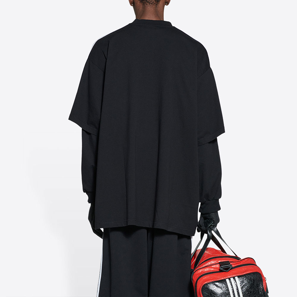 Purchase Balenciaga x Adidas Originals 印刷條紋寬鬆版T恤 黑色 男款 723122TNVA68482