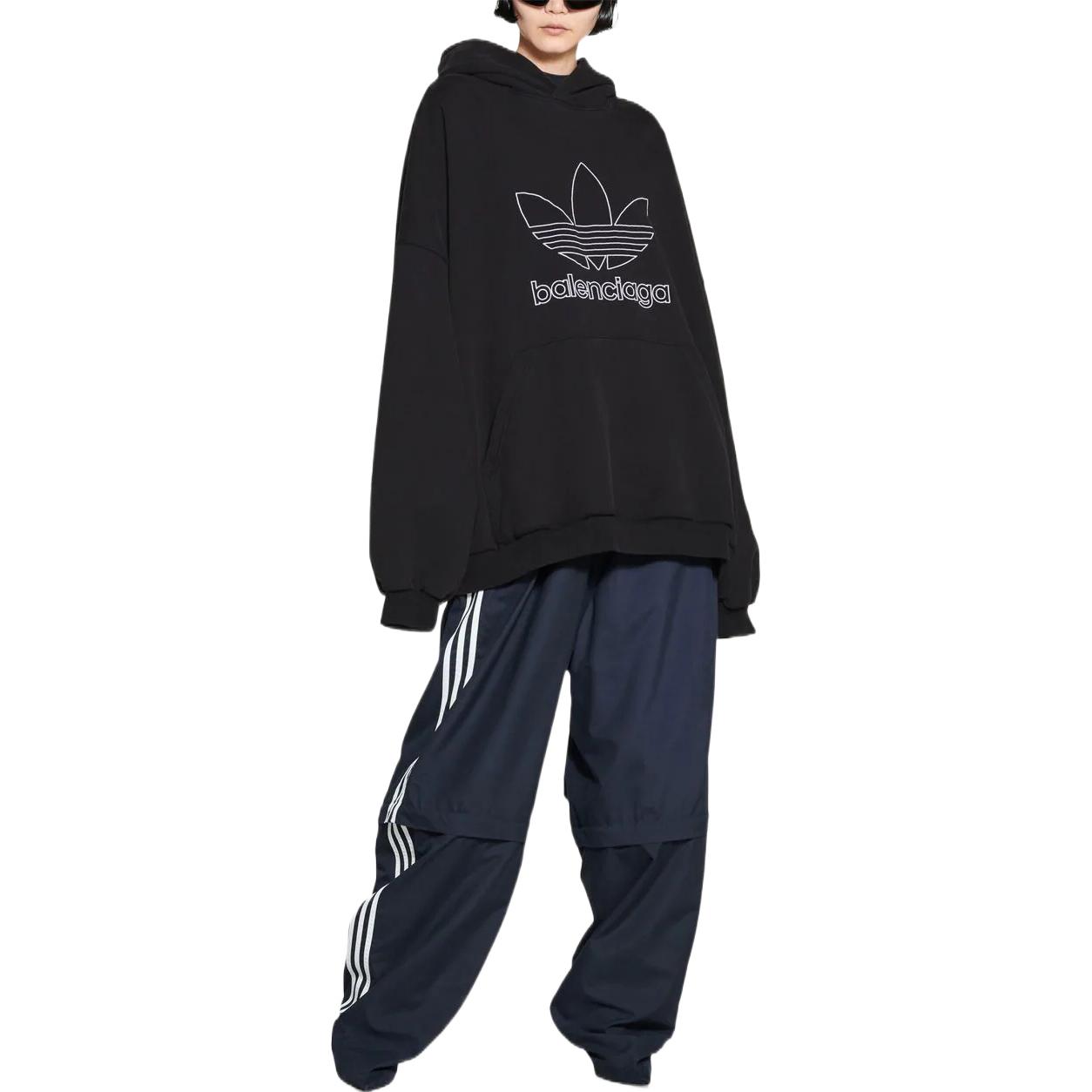 Shop 발렌시아가 x 아디다스 오리지널스 SS23 로고 프린트 후디 유니섹스 오버사이즈 블랙. 712396TNVA91070