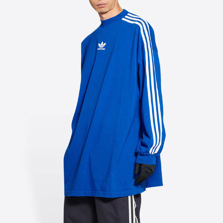 Balenciaga Adidas Originals Unisex Logo Print Striped Crewneck Long Sleeve Tee Blue 728789TNVA65531 圖 4