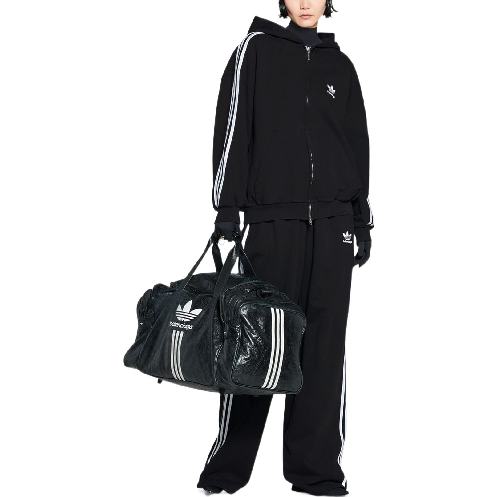 Shop Balenciaga x adidas SS23 黑色側條紋LOGO拉鍊連帽外套 寬鬆版型 男女適穿 723754TNVN28482