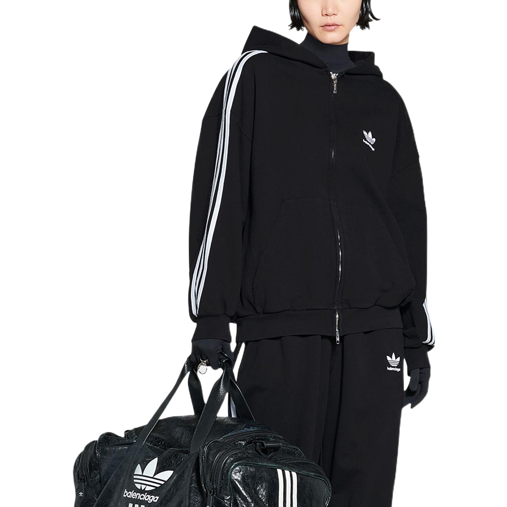Purchase Balenciaga x adidas SS23 黑色側條紋LOGO拉鍊連帽外套 寬鬆版型 男女適穿 723754TNVN28482