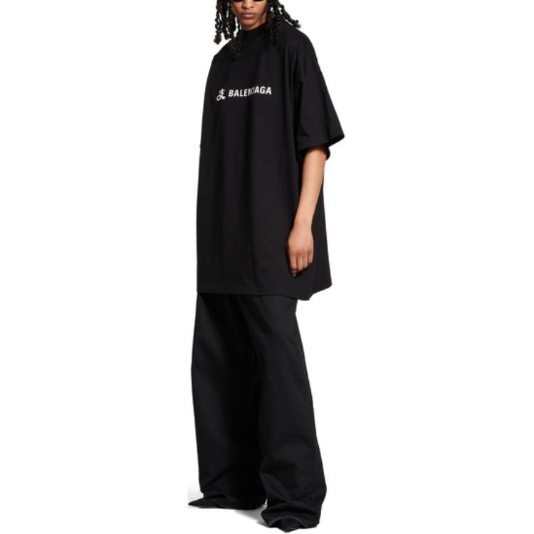 Sizing 巴黎世家 x 支付宝 SS25 黑色宽松男女同款标志印花T恤 787349TRVY91000