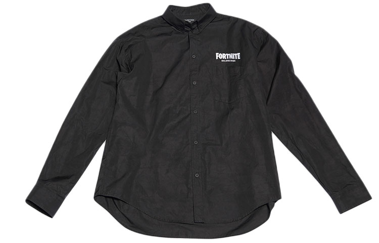 Balenciaga FORTNITE FW21 Logo Print Collared Long Sleeve Shirt Black Menswear 684432TYB181000