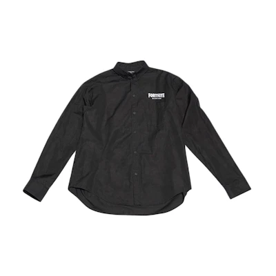 Balenciaga FORTNITE FW21 Logo Print Collared Long Sleeve Shirt Black Menswear 684432TYB181000