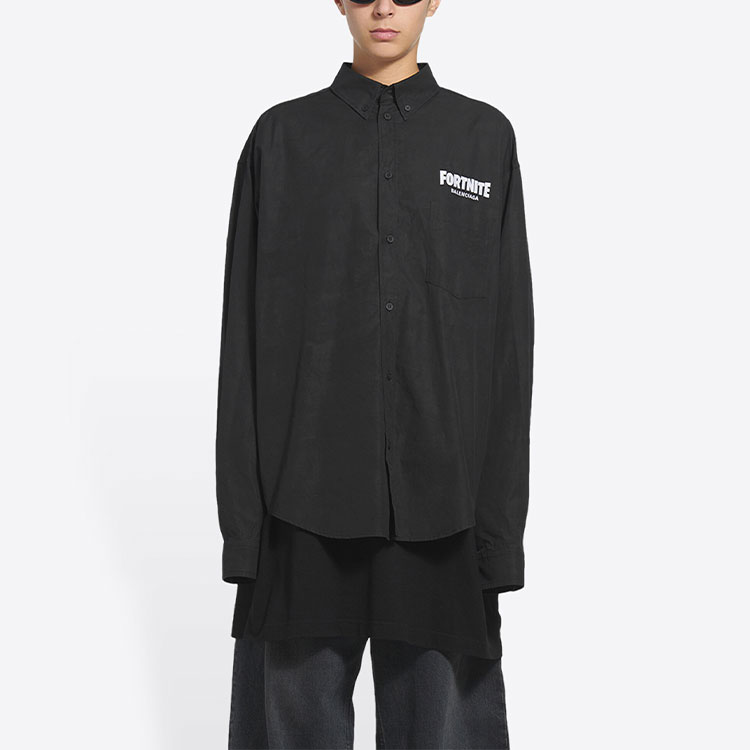 Balenciaga FORTNITE FW21 Logo Print Collared Long Sleeve Shirt Black Menswear 684432TYB181000 圖 4