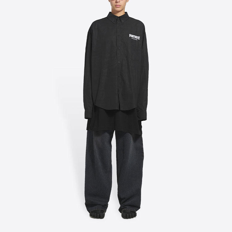 Balenciaga FORTNITE FW21 Logo Print Collared Long Sleeve Shirt Black Menswear 684432TYB181000 圖 5