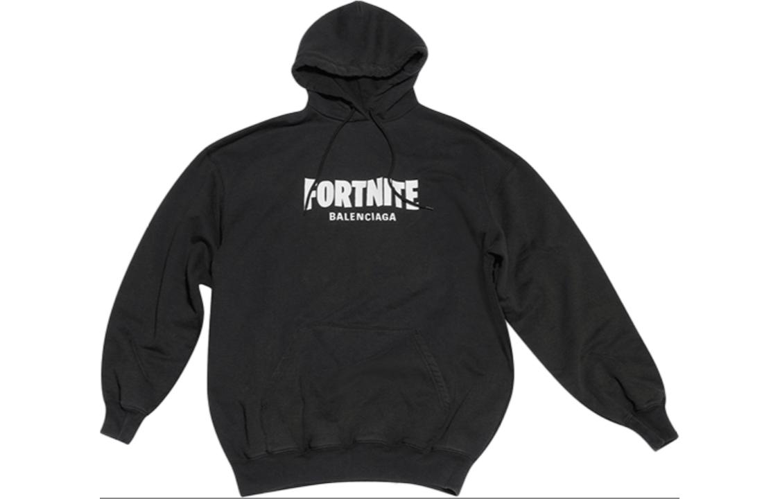 Balenciaga FORTNITE FW21 Logo Print Hoodie Unisex Black 578135TLVO41070