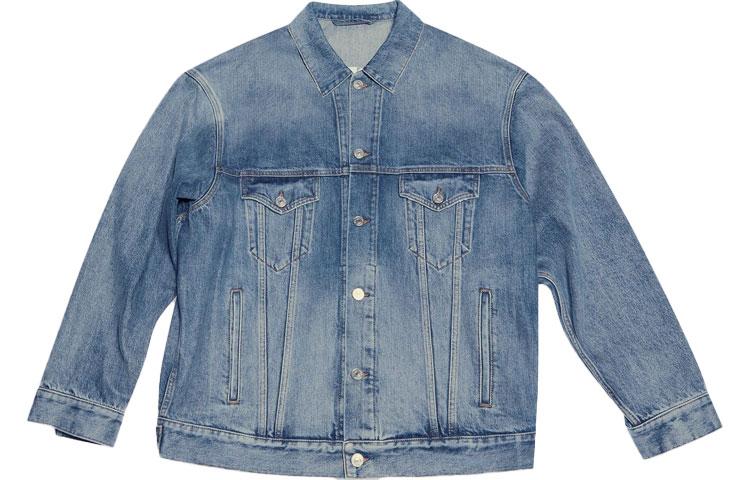 Balenciaga Fortnite FW21 Washed Denim Jacket Blue Regular Fit Long Sleeve 684001TJW730420