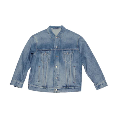 Balenciaga Fortnite FW21 Washed Denim Jacket Blue Regular Fit Long Sleeve 684001TJW730420