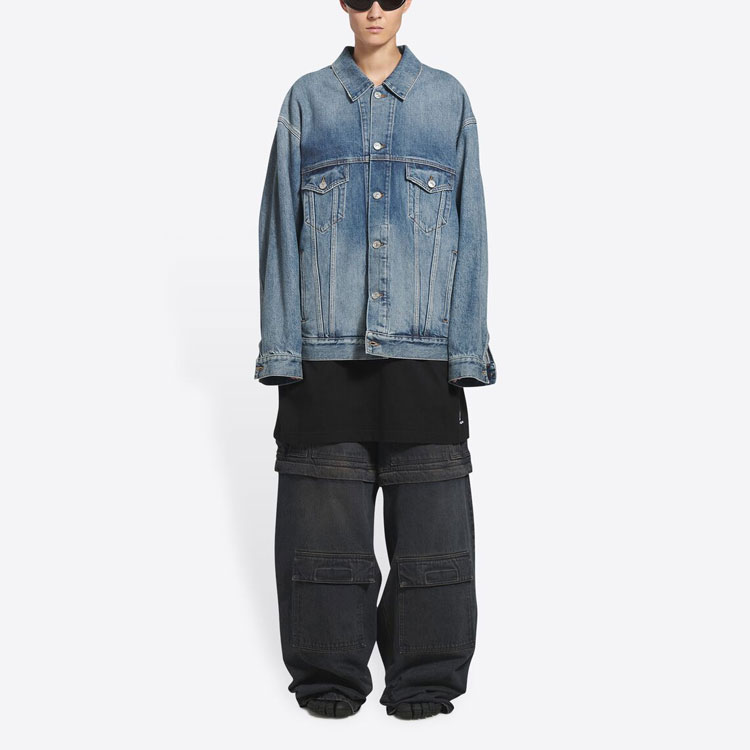Balenciaga Fortnite FW21 Washed Denim Jacket Blue Regular Fit Long Sleeve 684001TJW730420 圖 3