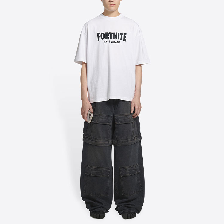 Balenciaga Fortnite Logo Print Oversized White T-Shirt Men 612966TLVO39040 圖 4