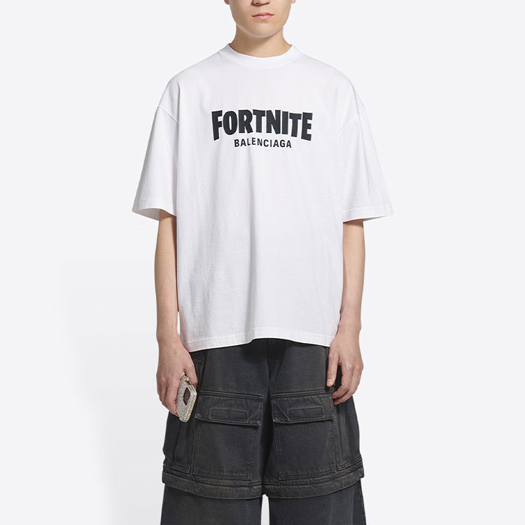 Balenciaga Fortnite Logo Print Oversized White T-Shirt Men 612966TLVO39040 圖 5
