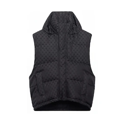 Balenciaga Gucci Monogram Hooded Puffer Vest Unisex Black. 681884TLO531269