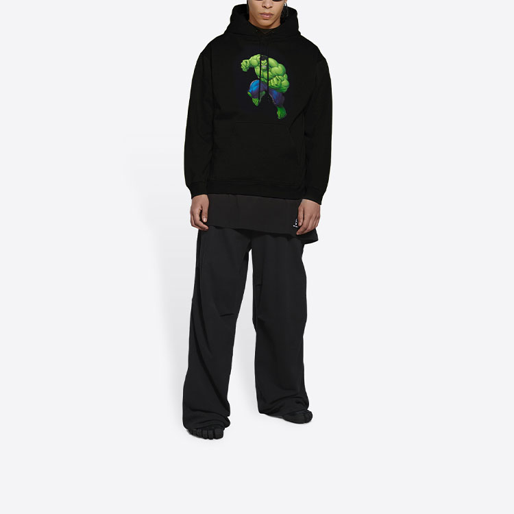 Shop Balenciaga x Hulk 黑色寬鬆版印花連帽上衣 600583TLV581000