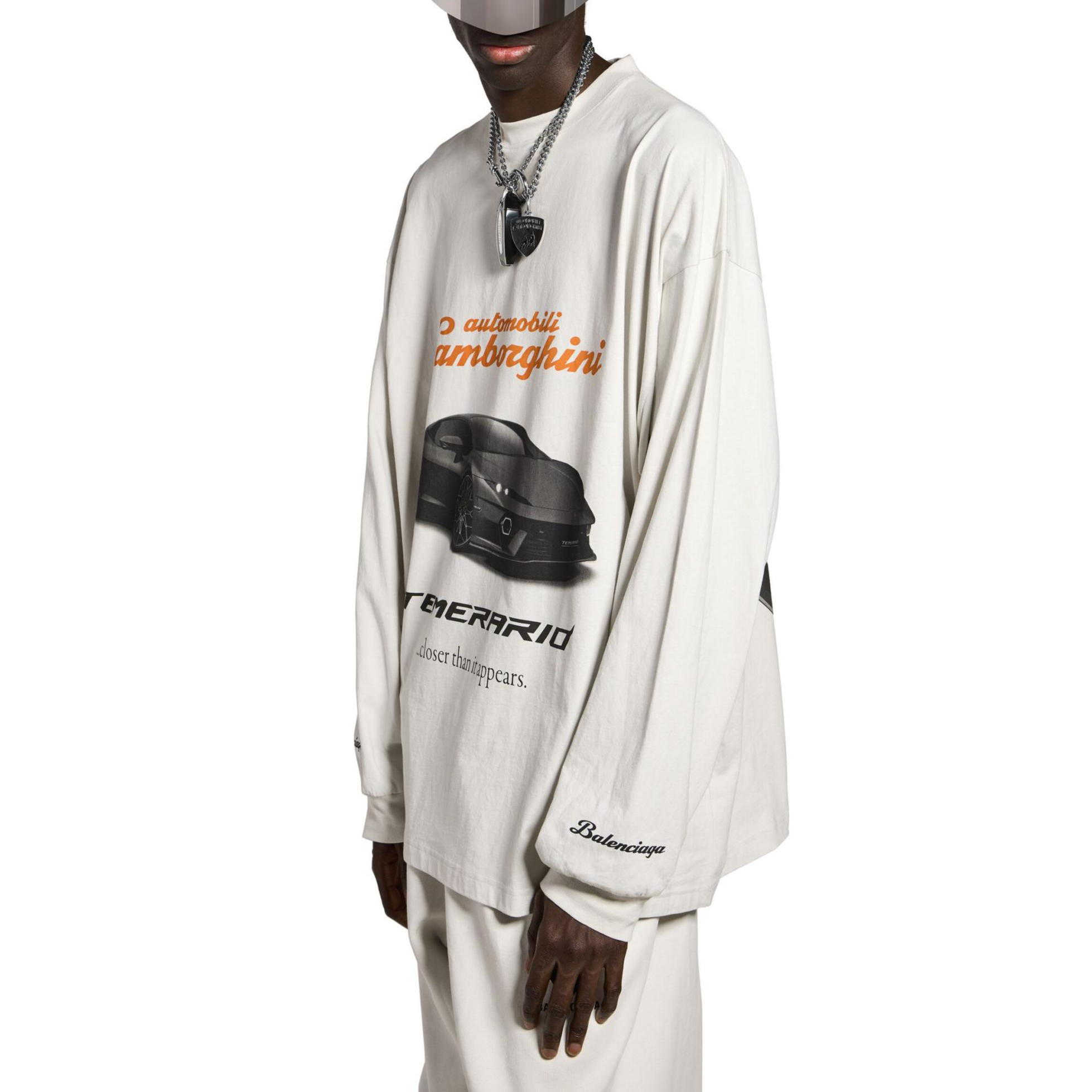 Sizing バレンシアガ x ランボルギーニ カープリント オーバーサイズ 長袖Tシャツ 白 男女兼用 835839TSVP99012