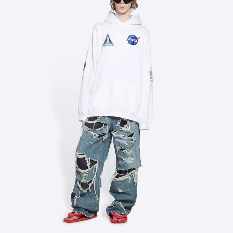 Balenciaga NASA FW21 White Logo Patch Oversized Hoodie Mens. 651799TKVD89040 圖 4