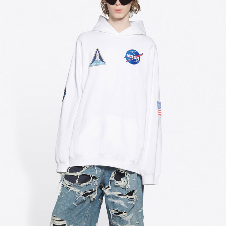 Balenciaga NASA FW21 White Logo Patch Oversized Hoodie Mens. 651799TKVD89040 圖 5