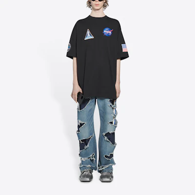 Balenciaga x NASA 太空復古黑色T恤 651795TKVD71070 Shop Balenciaga x NASA 太空復古黑色T恤 651795TKVD71070