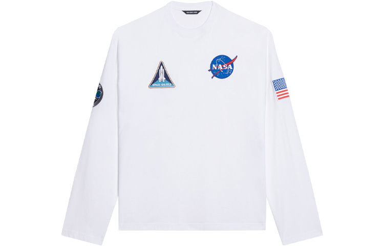 Balenciaga x NASA Spaceship Print White Long Sleeve Crewneck T-Shirt Men. 662496TKVD79040
