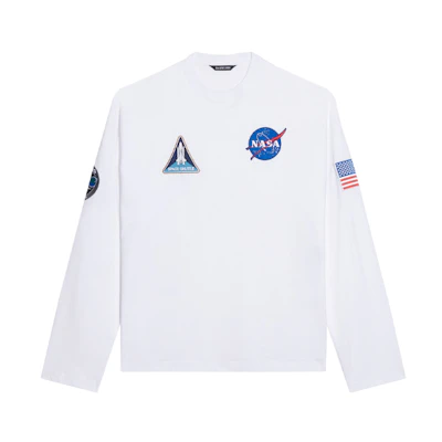 Balenciaga NASA Spaceship Print White Long Sleeve Crewneck T-Shirt Men. 662496TKVD79040