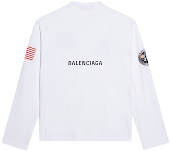 バレンシアガ×NASA 宇宙船プリント ホワイト 長袖クルーネックTシャツ メンズ 662496TKVD79040 Lookbook バレンシアガ×NASA 宇宙船プリント ホワイト 長袖クルーネックTシャツ メンズ 662496TKVD79040