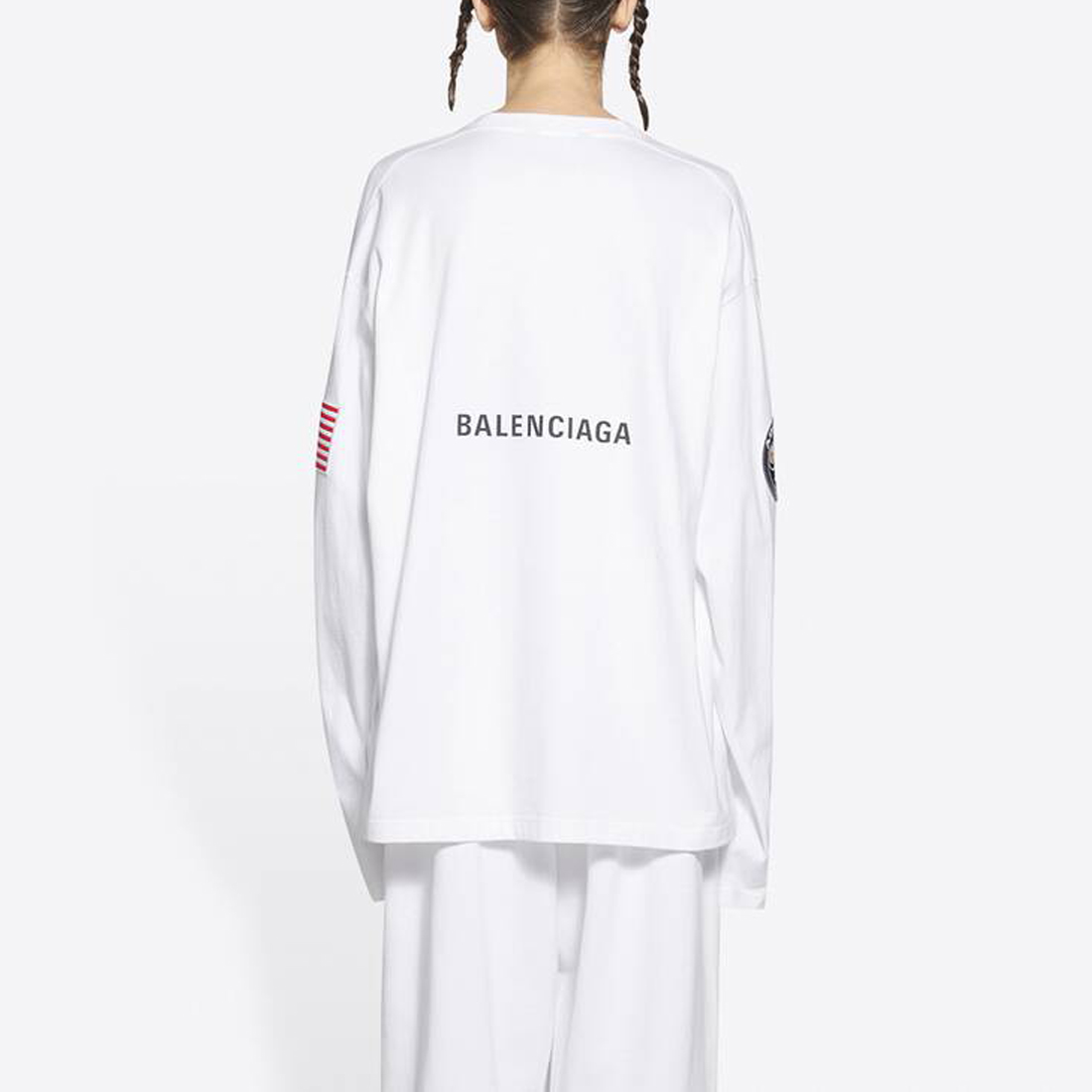 Details for バレンシアガ×NASA 宇宙船プリント ホワイト 長袖クルーネックTシャツ メンズ 662496TKVD79040