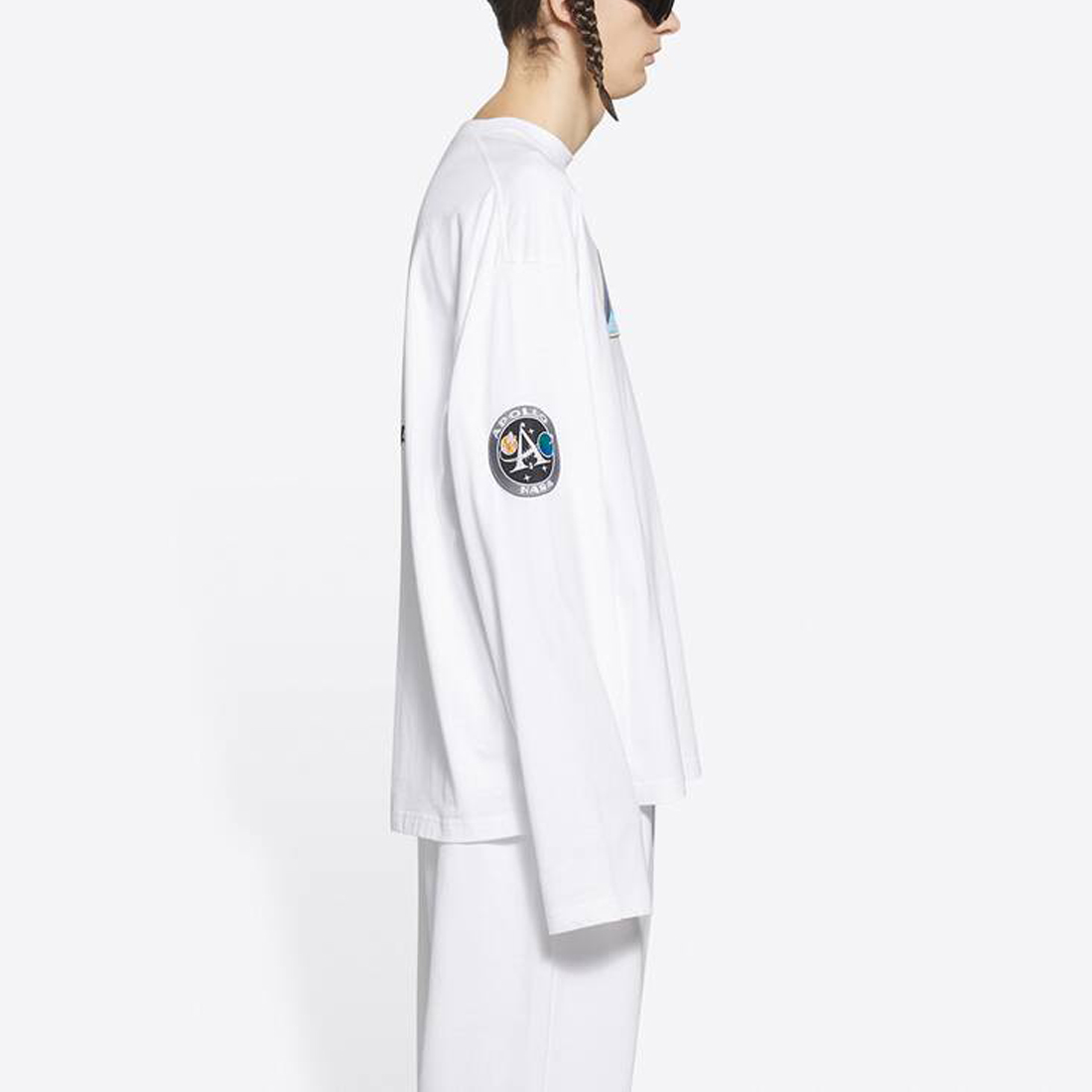 Sizing バレンシアガ×NASA 宇宙船プリント ホワイト 長袖クルーネックTシャツ メンズ 662496TKVD79040