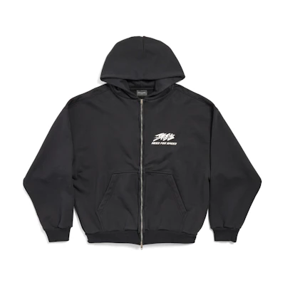 Balenciaga Need for Speed FW24 Logo Zip Hoodie Unisex Black 770939TQV721083