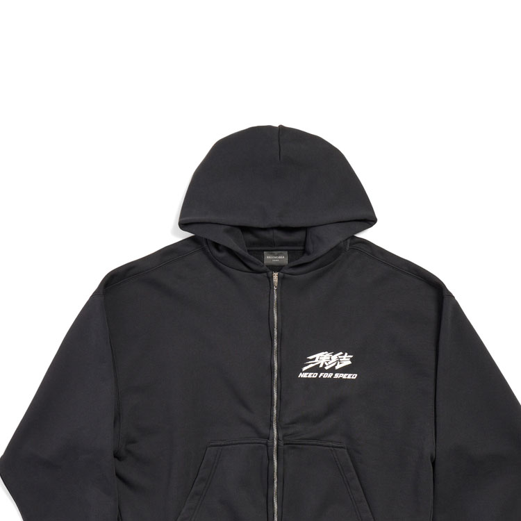 Shop 巴黎世家 x 极速快感 FW24 标志拉链连帽衫 男女同款 黑色 770939TQV721083