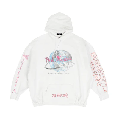 Balenciaga Pink Martini FW22 Graffiti Print White Hoodie Unisex. 697971TMVO19800