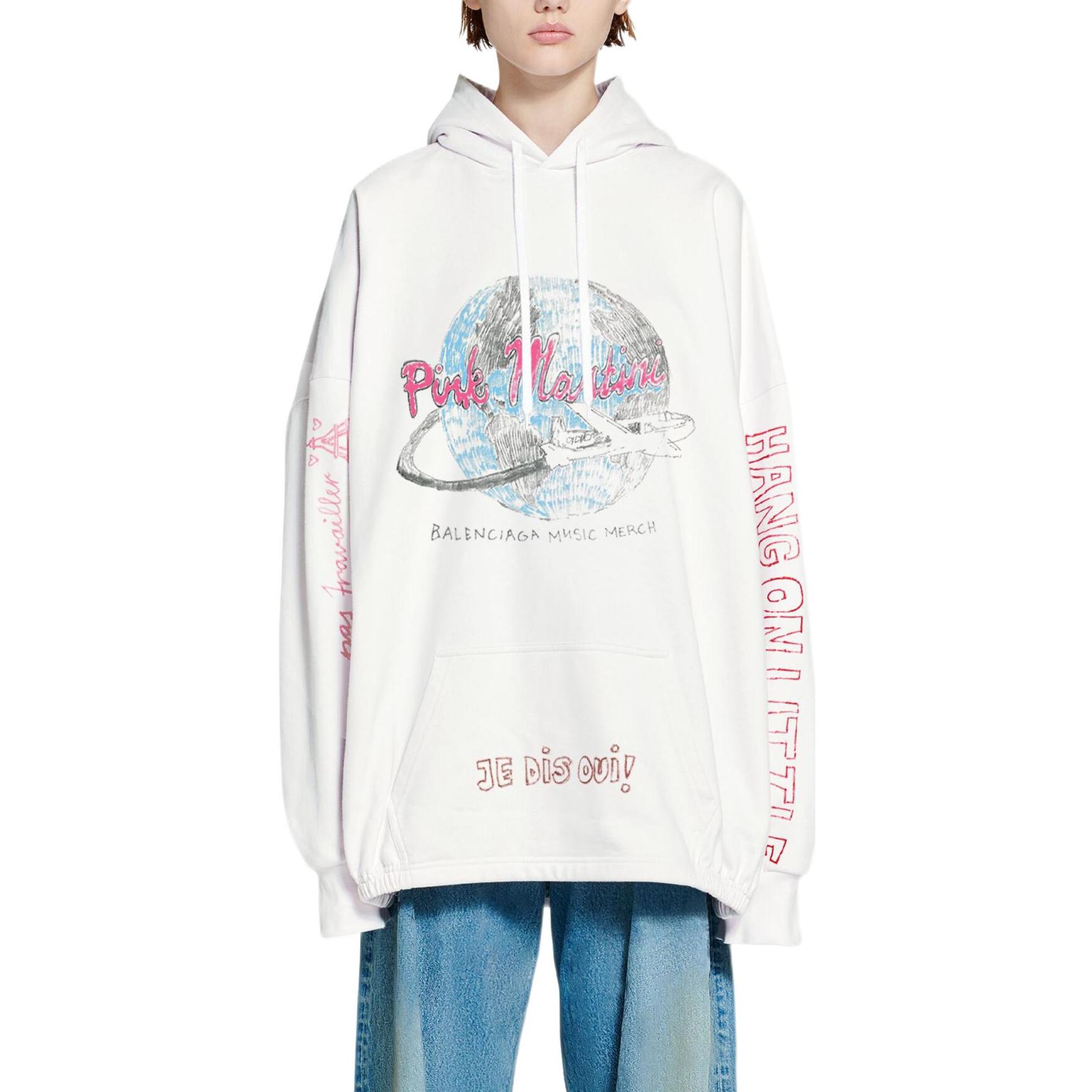 Shop Balenciaga x Pink Martini FW22 Hoodie Putih dengan Cetakan Graffiti Unisex. 697971TMVO19800