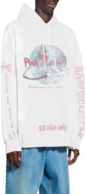 Balenciaga x Pink Martini FW22 Hoodie Putih dengan Cetakan Graffiti Unisex. 697971TMVO19800 Purchase Balenciaga x Pink Martini FW22 Hoodie Putih dengan Cetakan Graffiti Unisex. 697971TMVO19800