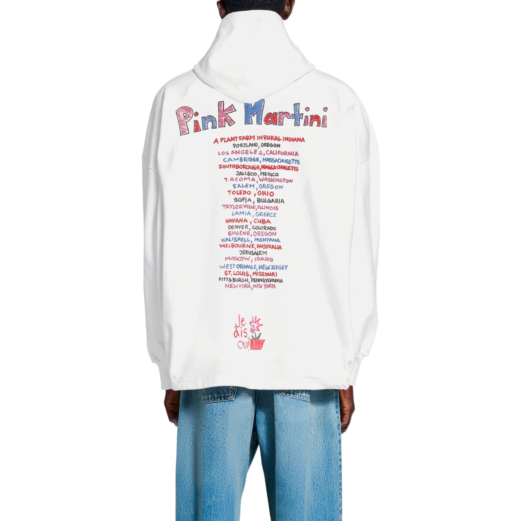 Sizing Balenciaga x Pink Martini FW22 Hoodie Putih dengan Cetakan Graffiti Unisex. 697971TMVO19800