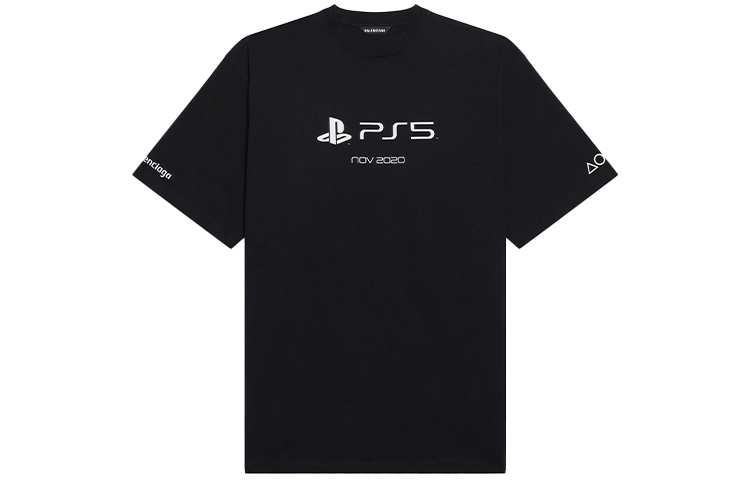 Order バレンシアガ x プレイステーション ロゴ 幾何学プリント オーバーサイズ ブラックTシャツ 651795TKVF31070