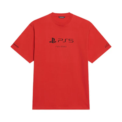 Balenciaga PlayStation Red Geometric Logo Printed Unisex T-Shirt. 651795TKVF36552