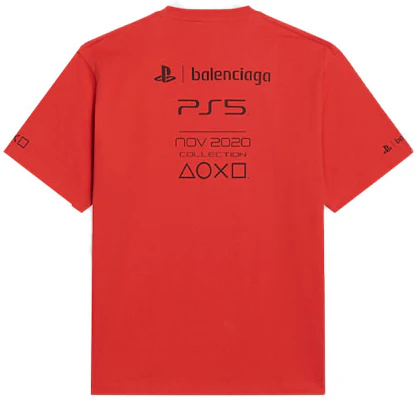 Balenciaga x PlayStation 紅色幾何標誌印花中性T恤 651795TKVF36552 Lookbook Balenciaga x PlayStation 紅色幾何標誌印花中性T恤 651795TKVF36552