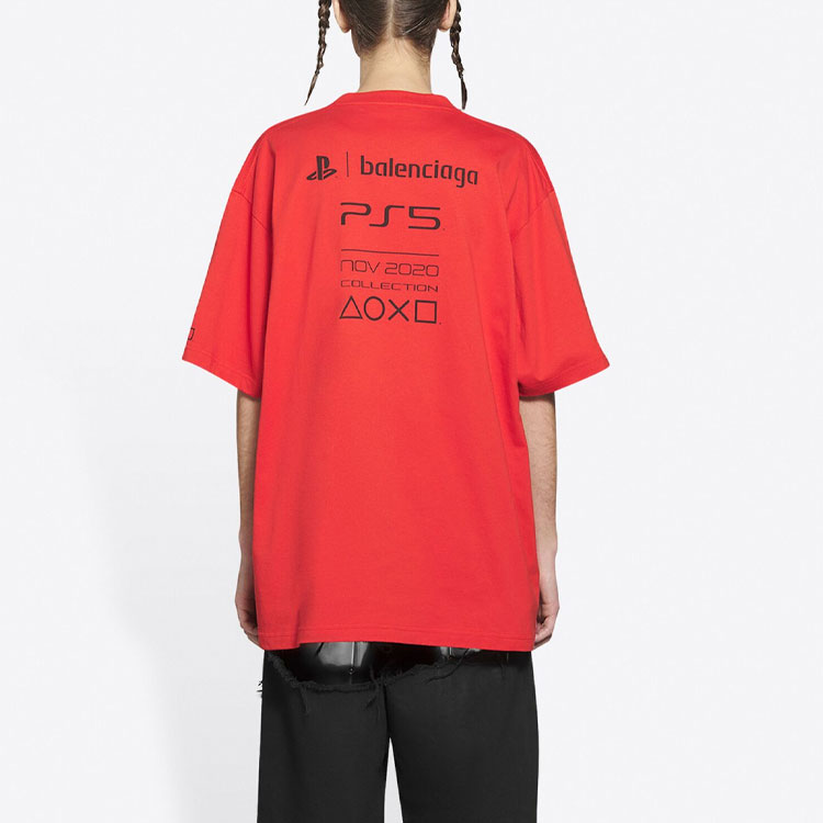Purchase Balenciaga x PlayStation 紅色幾何標誌印花中性T恤 651795TKVF36552