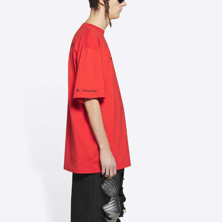 Details for Balenciaga x PlayStation 紅色幾何標誌印花中性T恤 651795TKVF36552