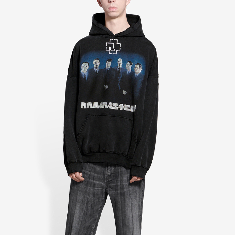 Shop Balenciaga x Rammstein Logo Printed Hoodie Unisex Black. 651799TLV531000