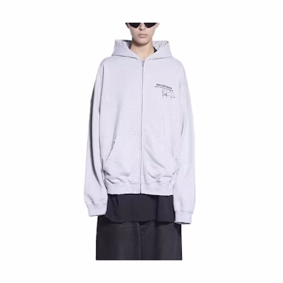 Balenciaga RuPaul FW21 Grey Oversized Zip-Up Hoodie Jacket Men 674728TLV561376